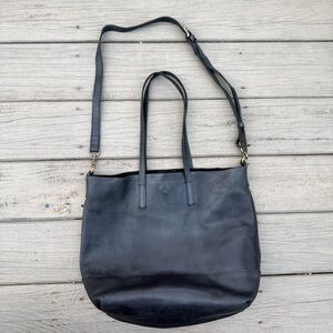 Fashionable soft black leather tote bag